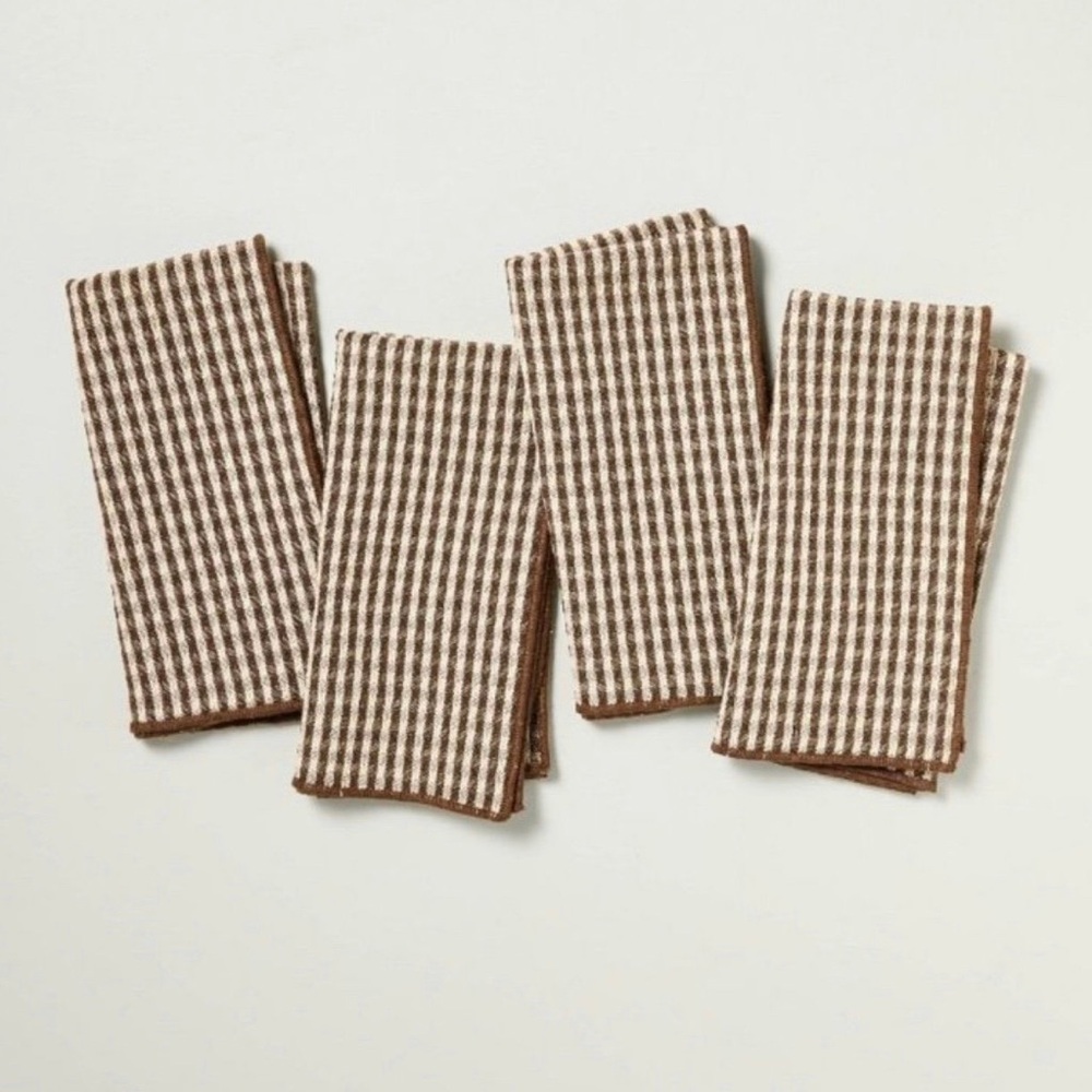 Hearth & Hand with Magnolia Set of 4 Serged Edge Gingham Cloth Napkins Brown